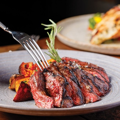 Skirt steak with roasted root vegetables