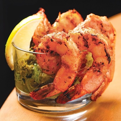 Grilled shrimp with roasted tomatillo cocktail sauce