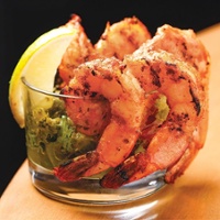 Grilled shrimp with roasted tomatillo cocktail sauce