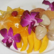 Tropical fruit salad with five-spice glaze