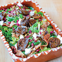 Fig, pomegranate and goat cheese salad with honey balsamic vinaigrette