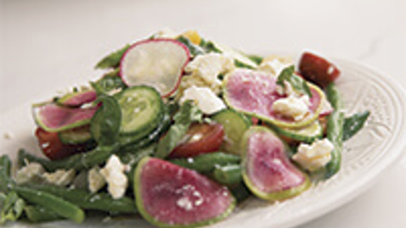 Cucumber and green bean salad with feta vinaigrette