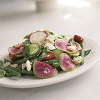 Cucumber and green bean salad with feta vinaigrette