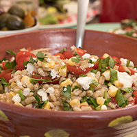 Tomato corn salad with feta and wheat berries