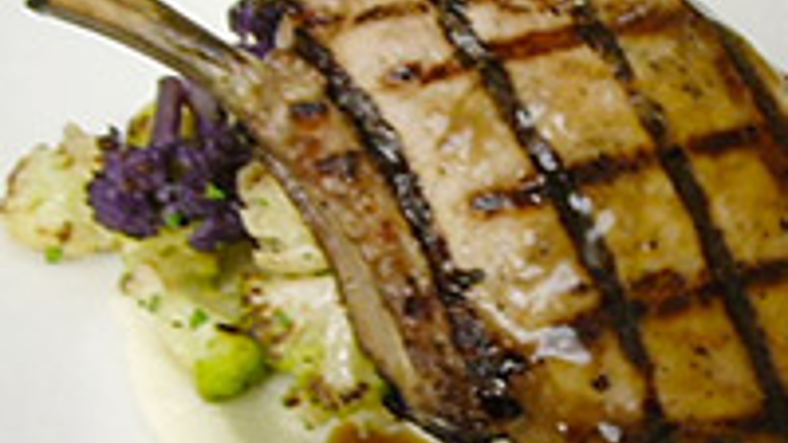 Pork chops with bourbon glaze and cauliflower puree