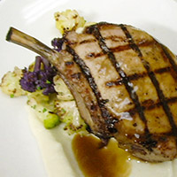 Pork chops with bourbon glaze and cauliflower puree