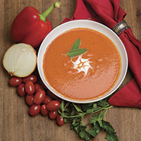 Red pepper and heirloom tomato soup