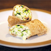 Chicken and zucchini burritos with yogurt ranch dressing