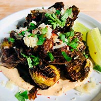 Fried Brussels sprouts with chipotle aïoli, lime and chili