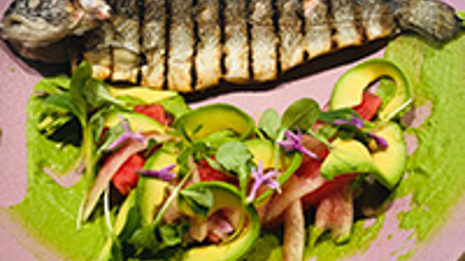 Grilled trout with California avocado watermelon slaw