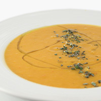 Sweet potato, apple and ginger soup with sage gremolata