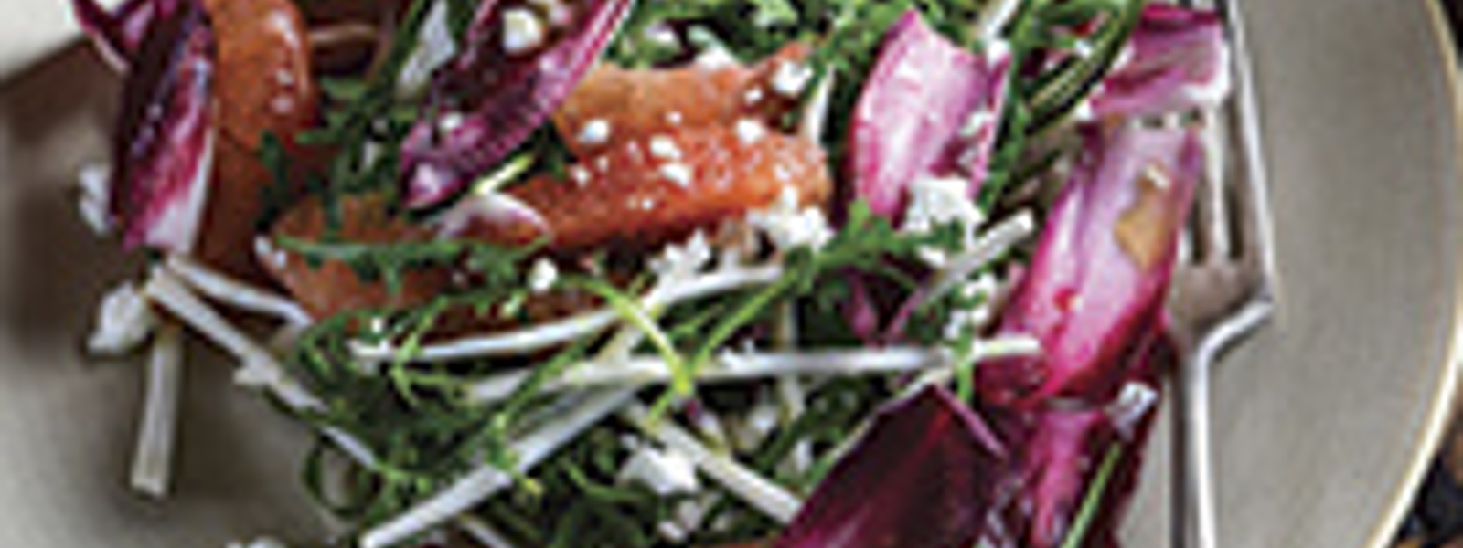 Oro blanco grapefruit salad with celery root, arugula, red endive and goat cheese