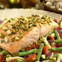 Pistachio crusted salmon with green bean sauté