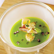 Spring pea soup with North Coast Dungeness crab