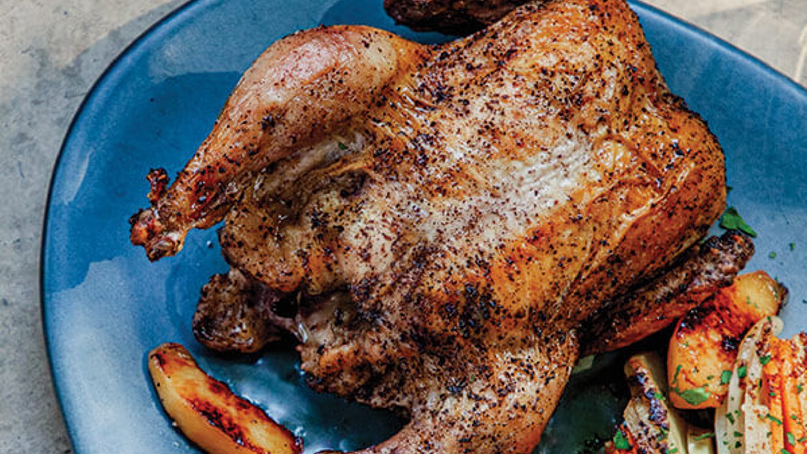 Sumac roasted chicken with honey-glazed quince