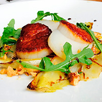 California endive with seared scallops and caper-raisin brown butter