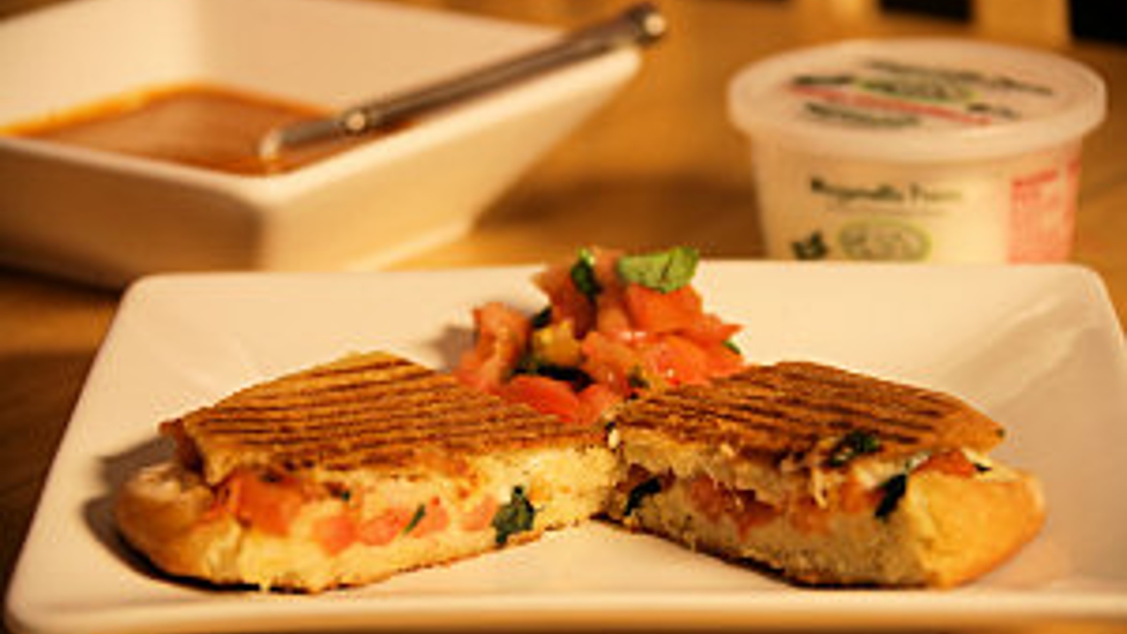 Grilled tomato and basil panini with fresh mozzarella