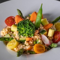 Risotto primavera with California spring vegetables