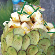 Grilled cherimoya salad with prawns