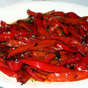 Pan-fried peppers with balsamic vinegar