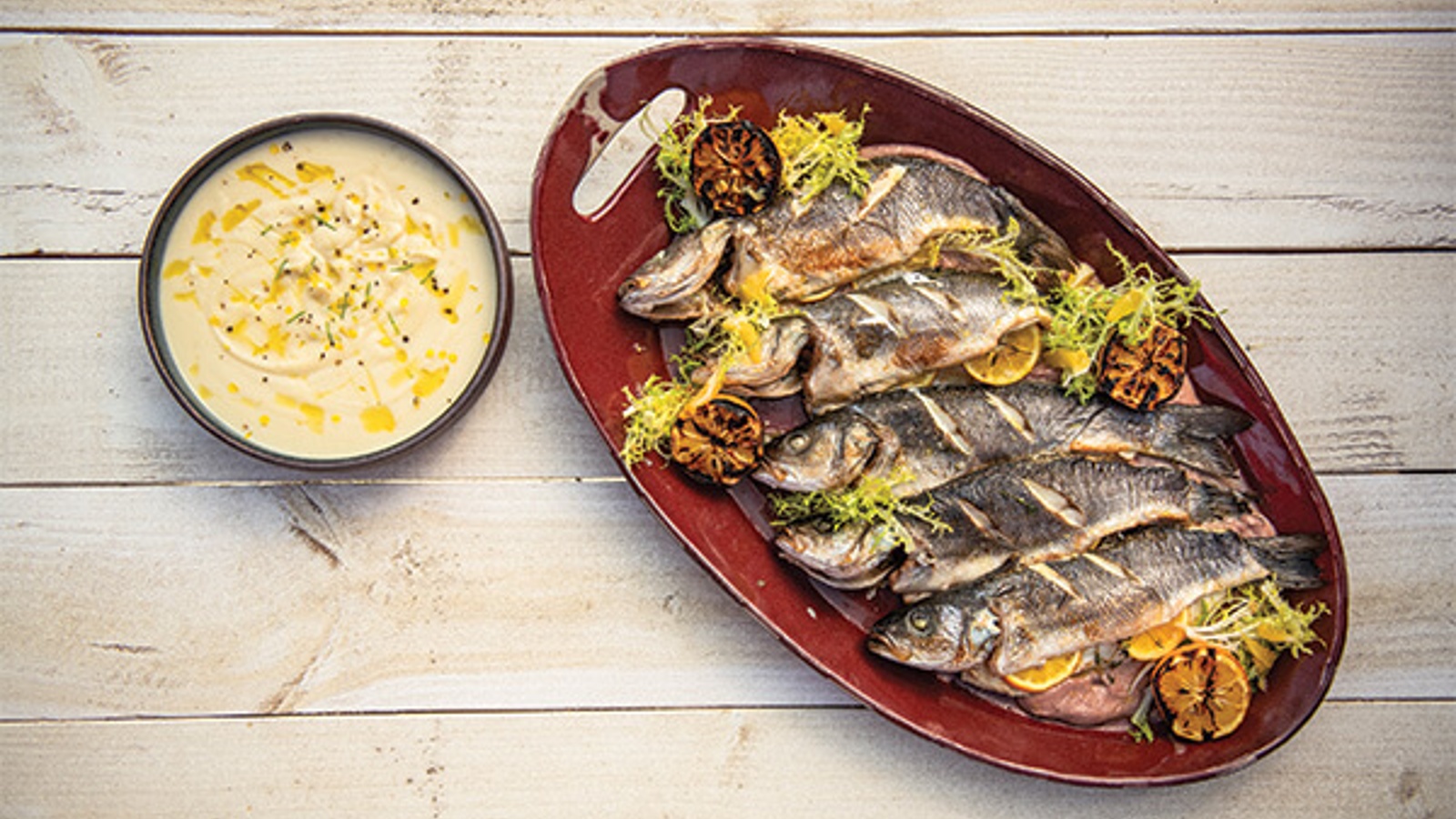 Pan-roasted branzino with celery root puree