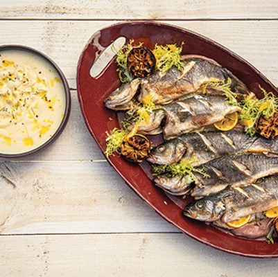 Pan-roasted branzino with celery root puree