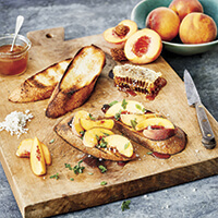 Peach toast with garden honey and spicy bush basil