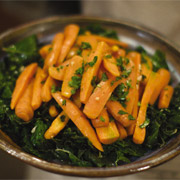 Roasted baby carrots and chard with cilantro