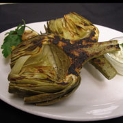 Grilled artichokes with pesto aioli