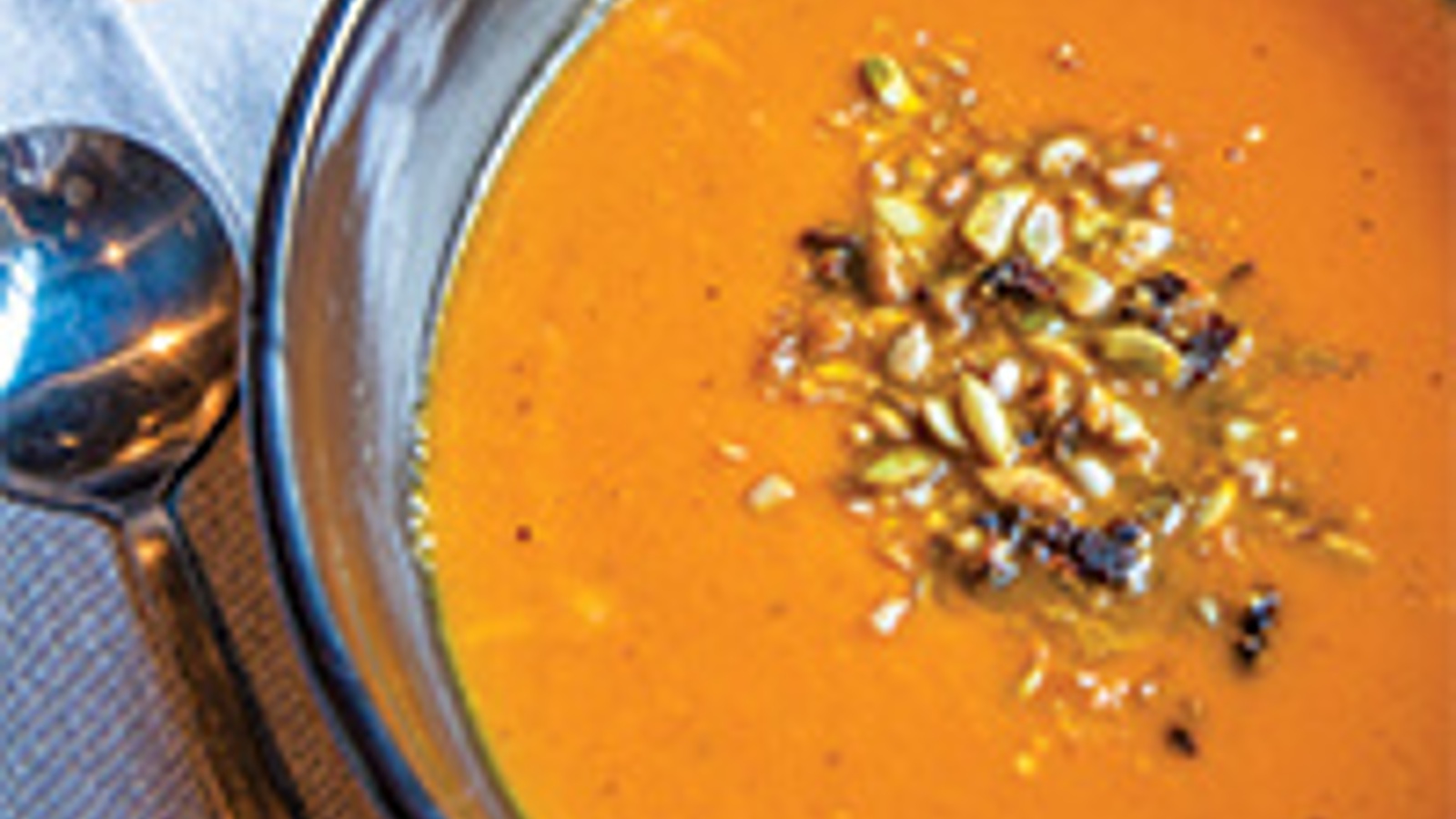 Roasted carrot soup with sunflower seed crumble