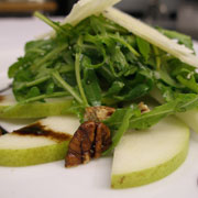 Pear and arugula salad with candied walnuts