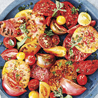 Heirloom tomatoes with basil salt and ice lettuce