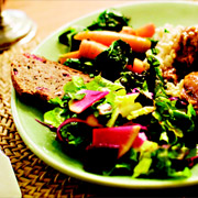 Green leaf lettuce with roasted beets, cabbage and radishes with red wine vinaigrette