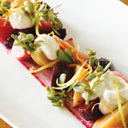 Roasted beet salad with coriander mascarpone and beet vinaigrette