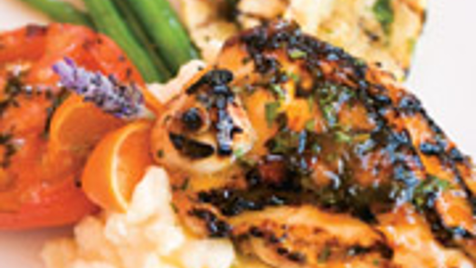 Roasted breast of chicken with Pixie tangerine, lavender honey and chipotle glaze