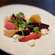 Marinated beets with arugula, goat cheese and white truffle oil