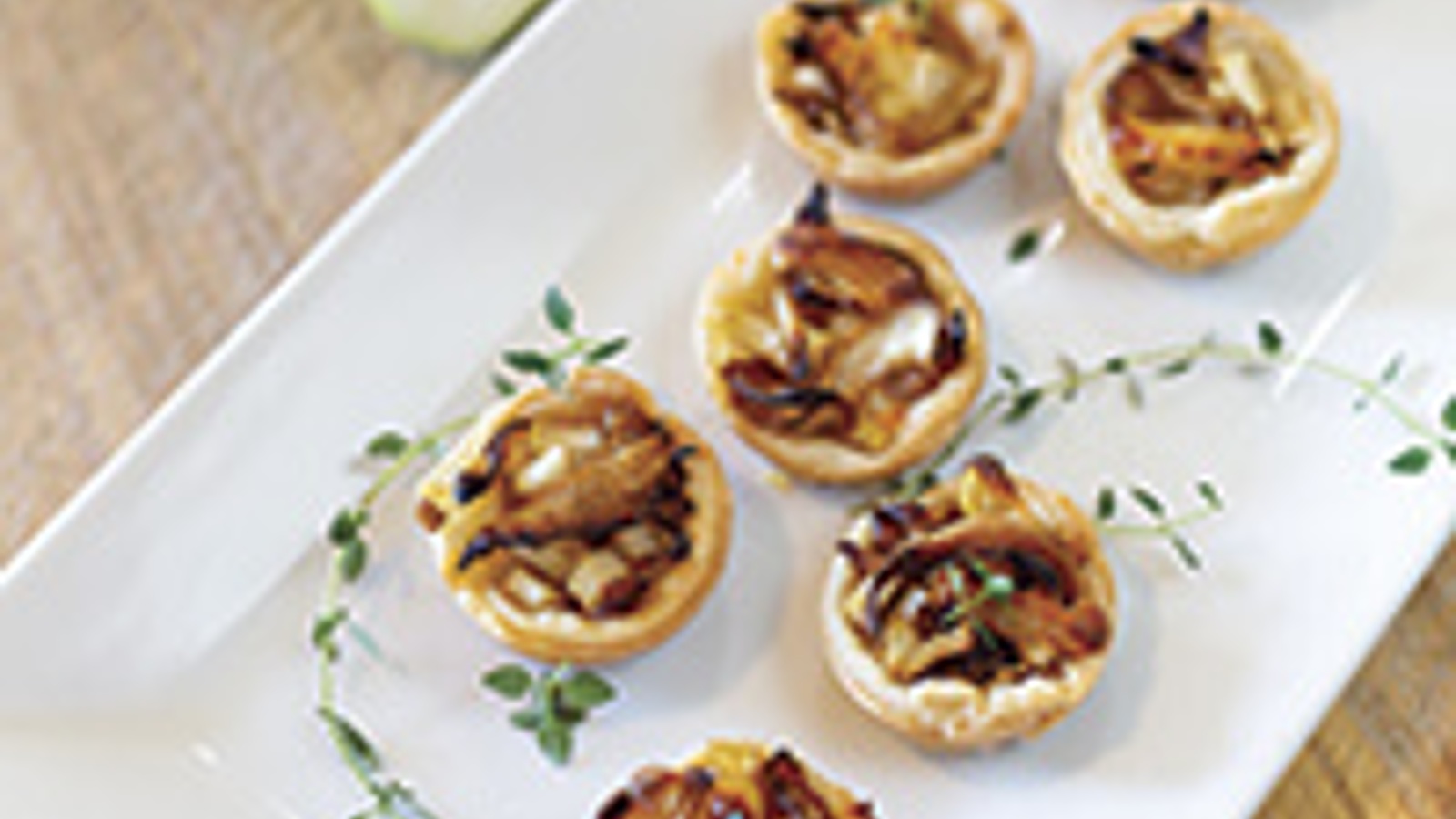 Pear Gouda tarts with caramelized onion appetizer recipe