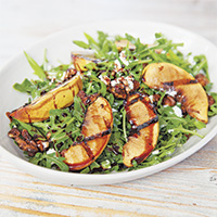 Grilled peach salad with peach balsamic vinaigrette