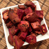 Garlic roasted purple sweet potatoes