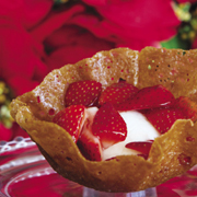 Ginger orange tuile cup with orange-kissed strawberries