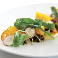 Golden beet and black lentil salad with sherry vinaigrette