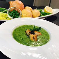 Sweet pea soup with watercress and mint