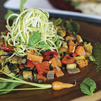 Vegetables caponata with zucchini noodles