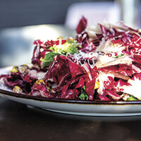 Radicchio salad with mint, pistachios, Pecorino Romano and grapefruit honey vinaigrette