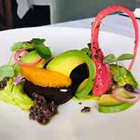 California avocado and roasted beet salad with navel oranges and olive tapenade