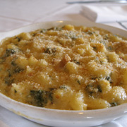 Baked mac 'n' cheese with Swiss chard and chanterelle mushrooms