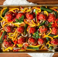 Sheet pan meatball dinner