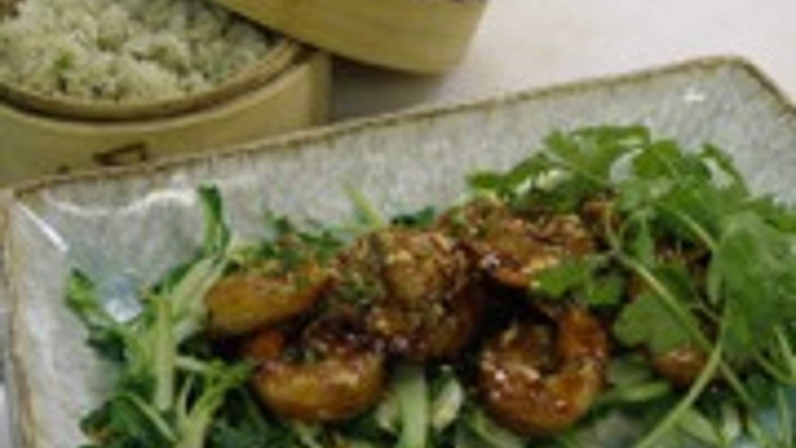 Tamarind glazed prawns with bok choy and lemon grass rice