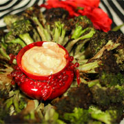 Lemon-thyme marinated grilled broccoli with smoked paprika aioli