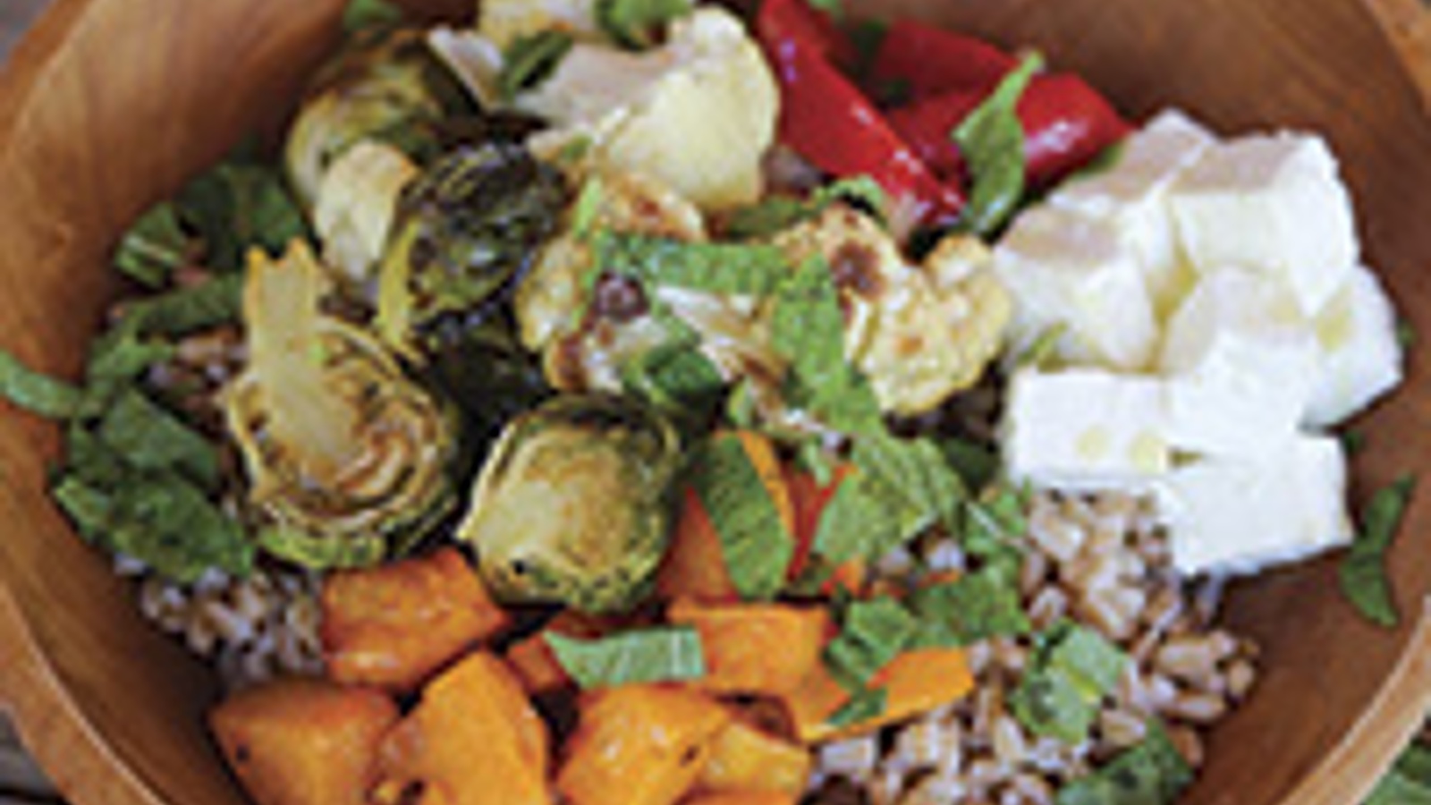 Mediterranean roasted vegetable and farro bowl